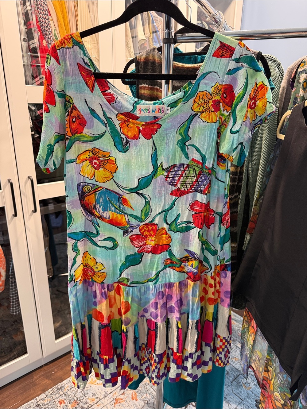 Colorful Floral & Parrot Jams World Dress - Multicolor